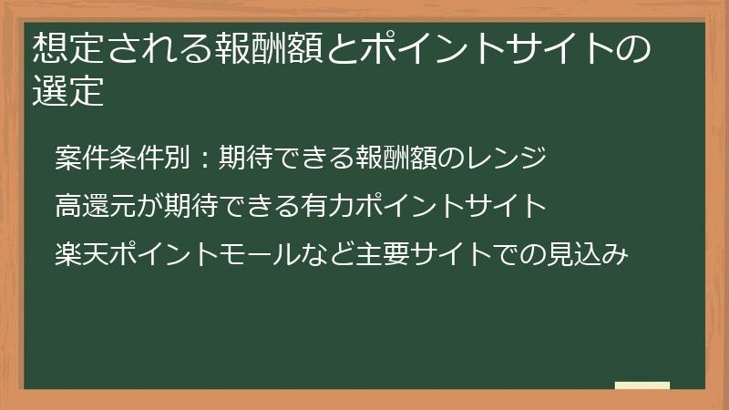 想定される報酬額とポイントサイトの選定