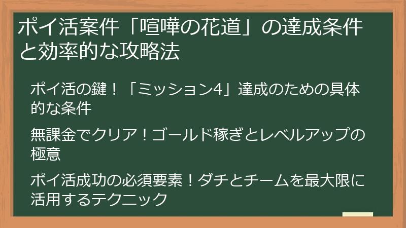 ポイ活案件「喧嘩の花道」の達成条件と効率的な攻略法