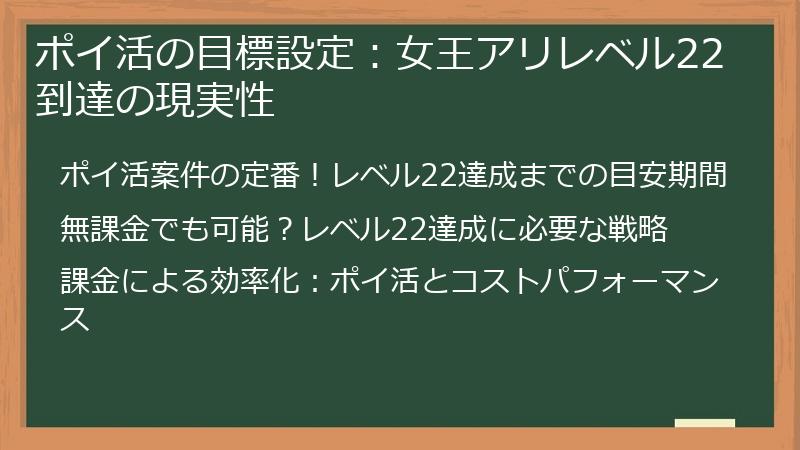 ポイ活の目標設定：女王アリレベル22到達の現実性