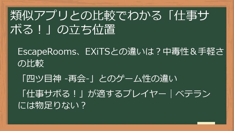類似アプリとの比較でわかる「仕事サボる！」の立ち位置