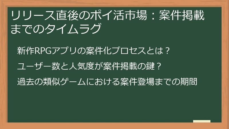 リリース直後のポイ活市場：案件掲載までのタイムラグ