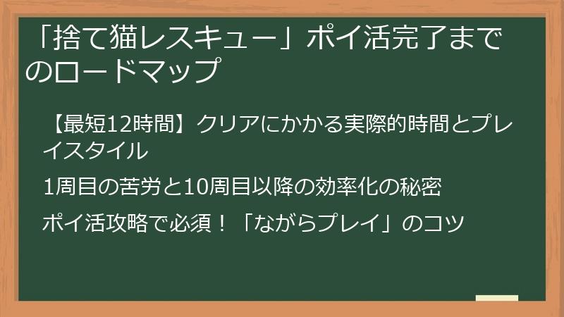 「捨て猫レスキュー」ポイ活完了までのロードマップ