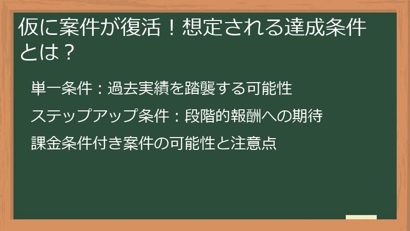 仮に案件が復活！想定される達成条件とは？