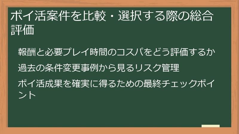 ポイ活案件を比較・選択する際の総合評価