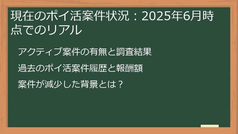 現在のポイ活案件状況：2025年6月時点でのリアル