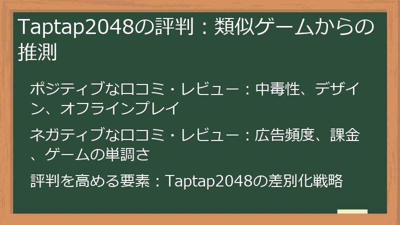 Taptap2048の評判：類似ゲームからの推測