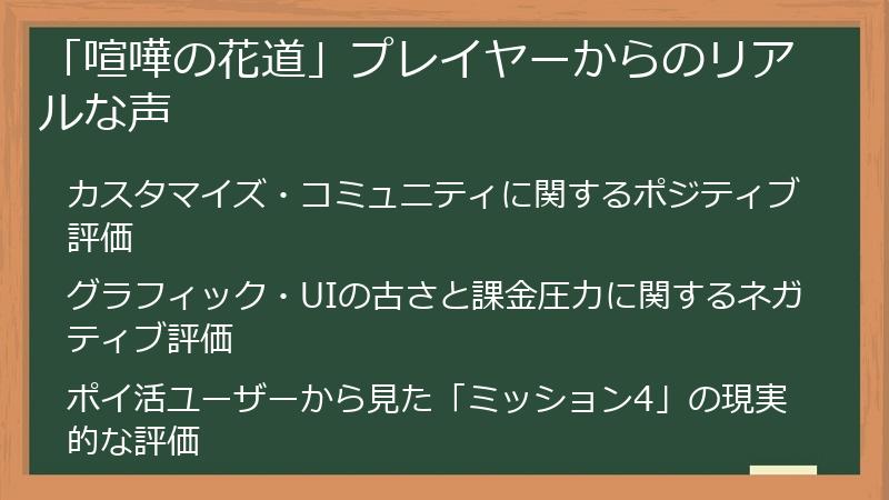「喧嘩の花道」プレイヤーからのリアルな声