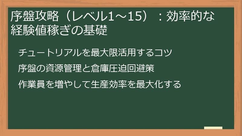序盤攻略（レベル1～15）：効率的な経験値稼ぎの基礎
