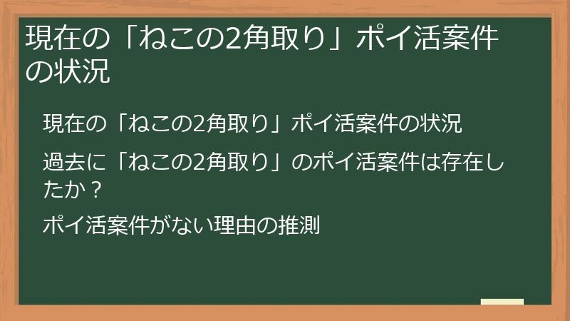 現在の「ねこの2角取り」ポイ活案件の状況