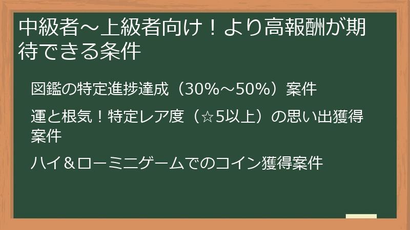 中級者～上級者向け！より高報酬が期待できる条件