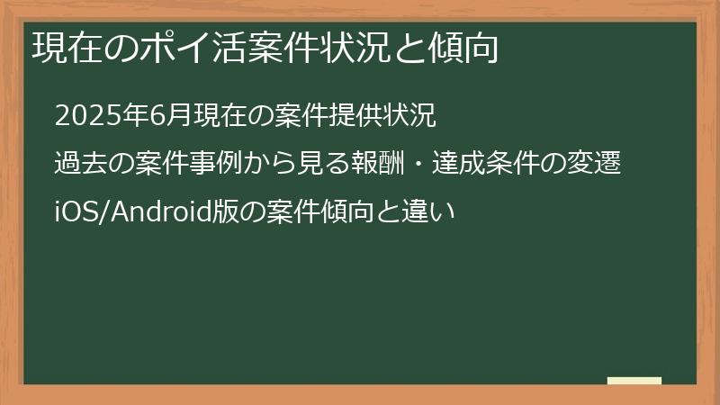 現在のポイ活案件状況と傾向