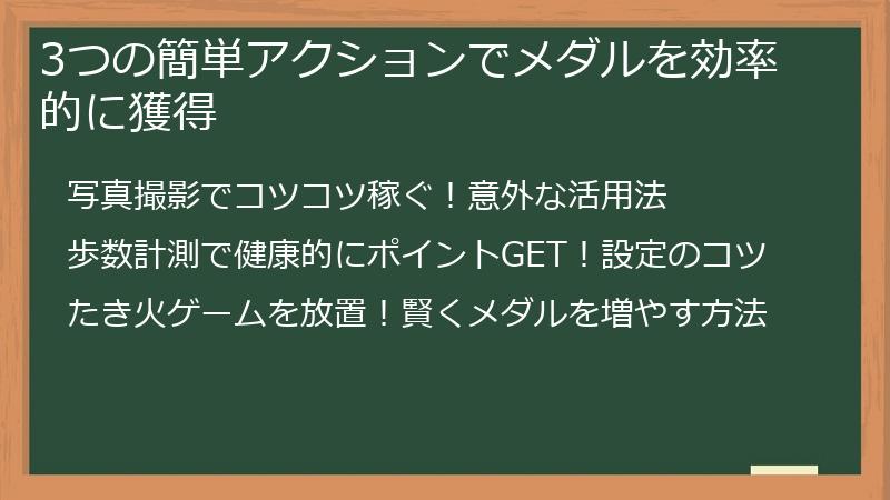 3つの簡単アクションでメダルを効率的に獲得