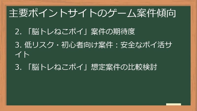 主要ポイントサイトのゲーム案件傾向