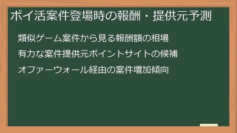 ポイ活案件登場時の報酬・提供元予測