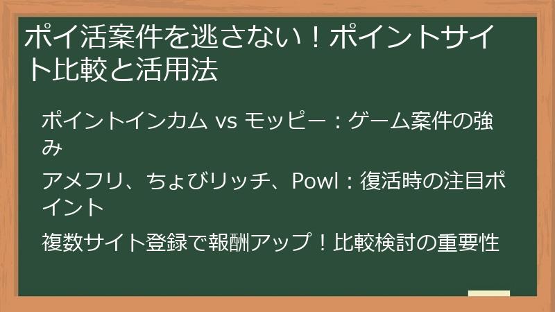 ポイ活案件を逃さない！ポイントサイト比較と活用法