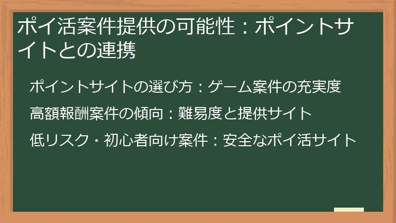 ポイ活案件提供の可能性：ポイントサイトとの連携