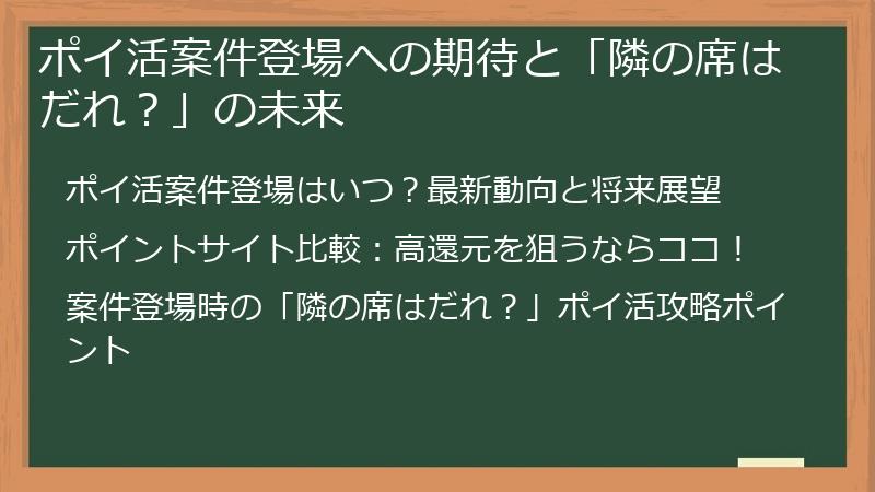 ポイ活案件登場への期待と「隣の席はだれ？」の未来