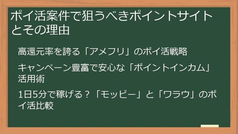 ポイ活案件で狙うべきポイントサイトとその理由