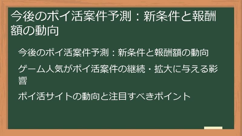 今後のポイ活案件予測：新条件と報酬額の動向