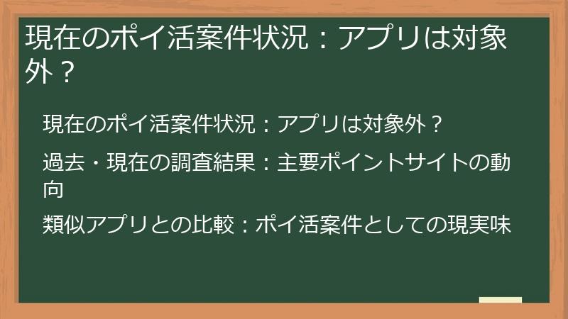 現在のポイ活案件状況：アプリは対象外？
