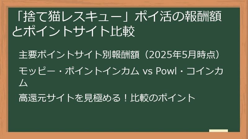 「捨て猫レスキュー」ポイ活の報酬額とポイントサイト比較