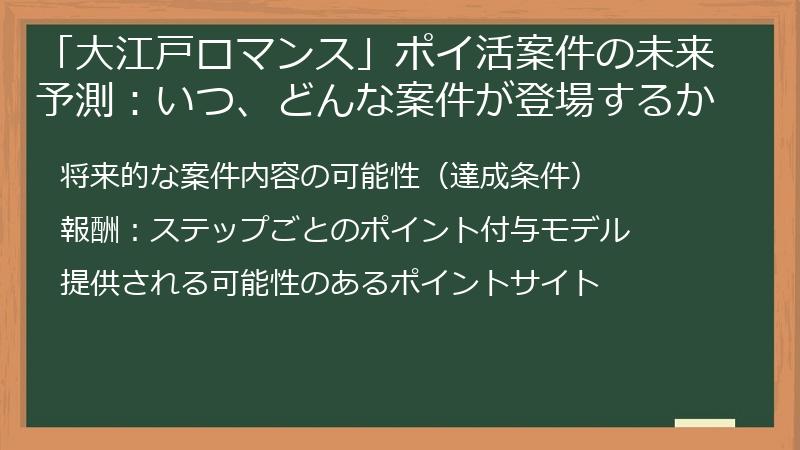 「大江戸ロマンス」ポイ活案件の未来予測：いつ、どんな案件が登場するか