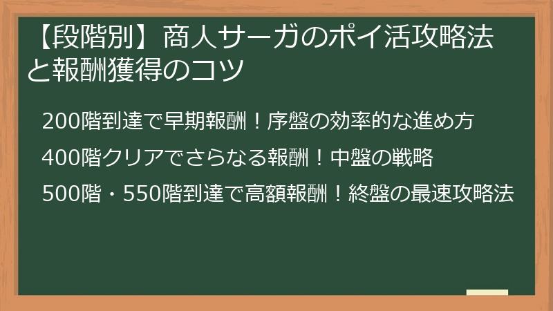 【段階別】商人サーガのポイ活攻略法と報酬獲得のコツ
