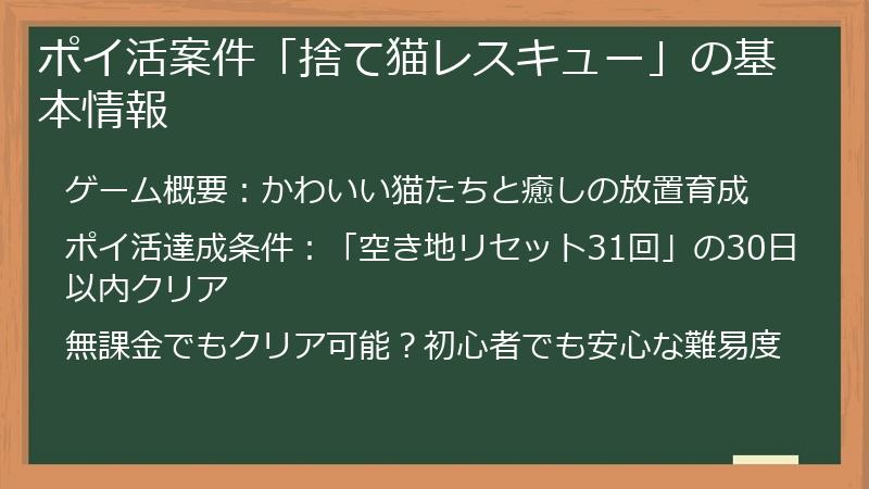 ポイ活案件「捨て猫レスキュー」の基本情報