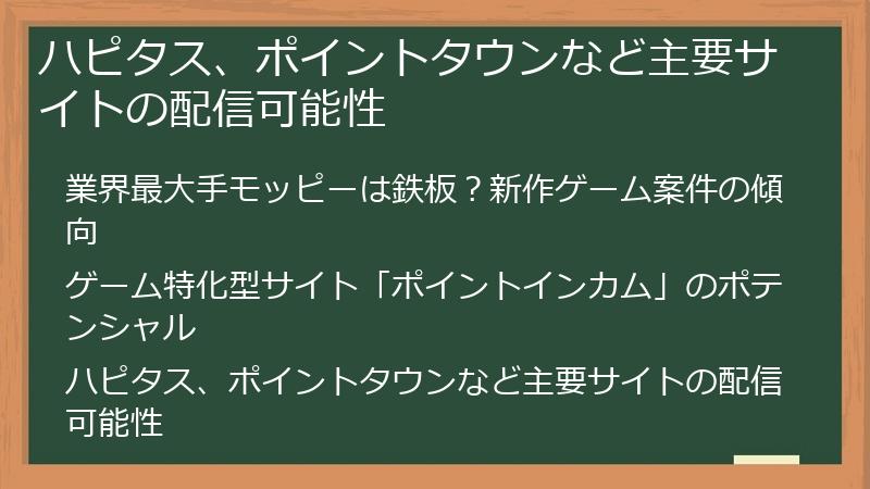 ハピタス、ポイントタウンなど主要サイトの配信可能性