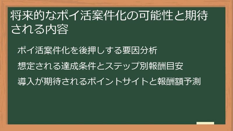 将来的なポイ活案件化の可能性と期待される内容