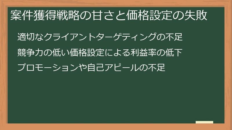 案件獲得戦略の甘さと価格設定の失敗