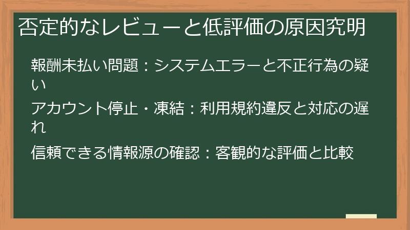 否定的なレビューと低評価の原因究明