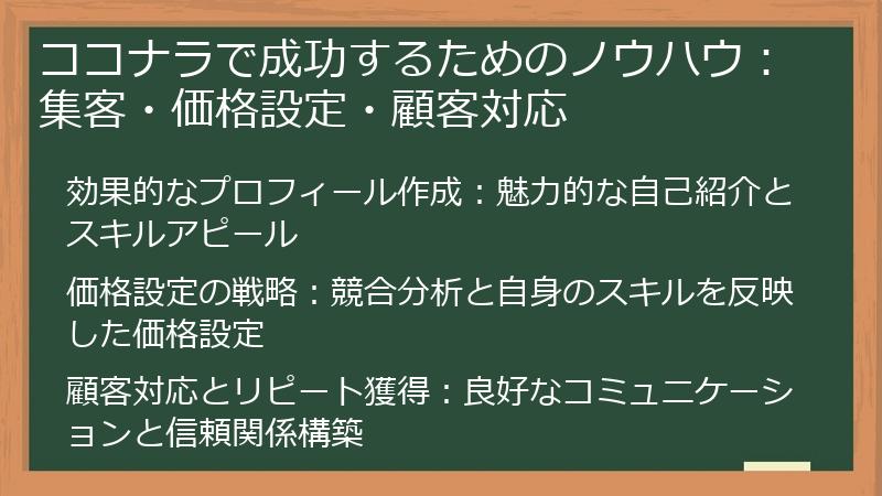 ココナラで成功するためのノウハウ:集客・価格設定・顧客対応