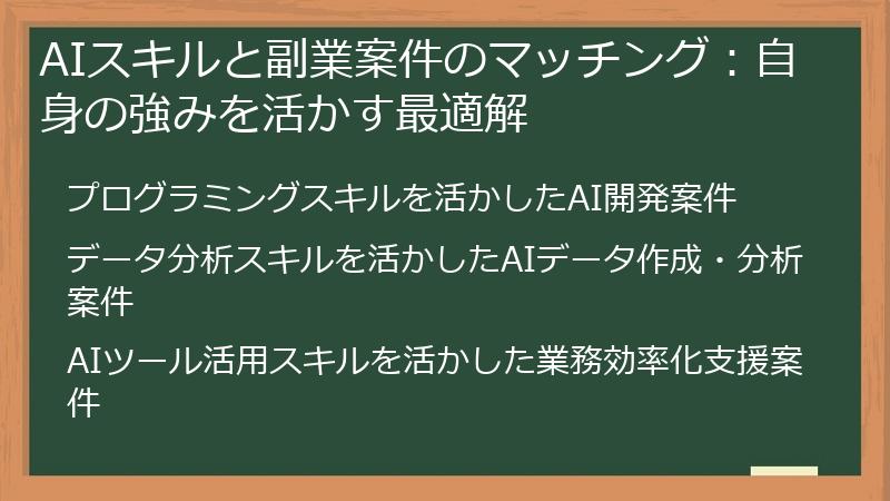 AIスキルと副業案件のマッチング:自身の強みを活かす最適解