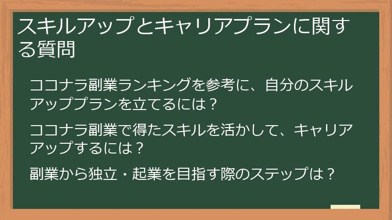 スキルアップとキャリアプランに関する質問