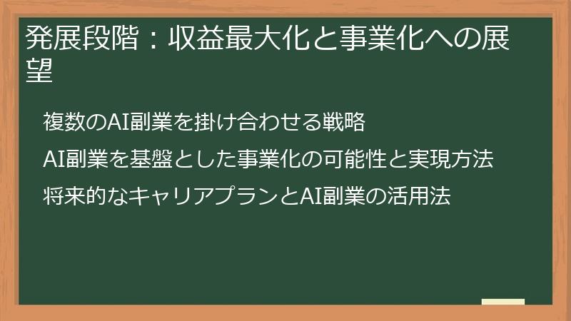 発展段階:収益最大化と事業化への展望