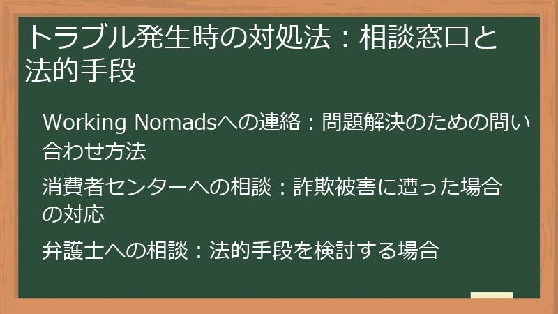 トラブル発生時の対処法:相談窓口と法的手段